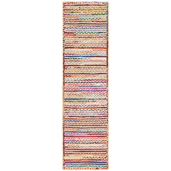 Cape Cod Natural/Multi 2 ft. x 12 ft. Striped Braided Runner Rug