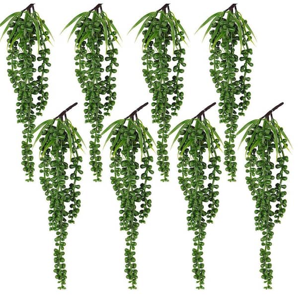 Unbranded 8-Piece 3 in. H Green Indoor/Outdoor Artificial Hanging Succulent  Plants with String of Pearls Design for Home Decor SA1059B204