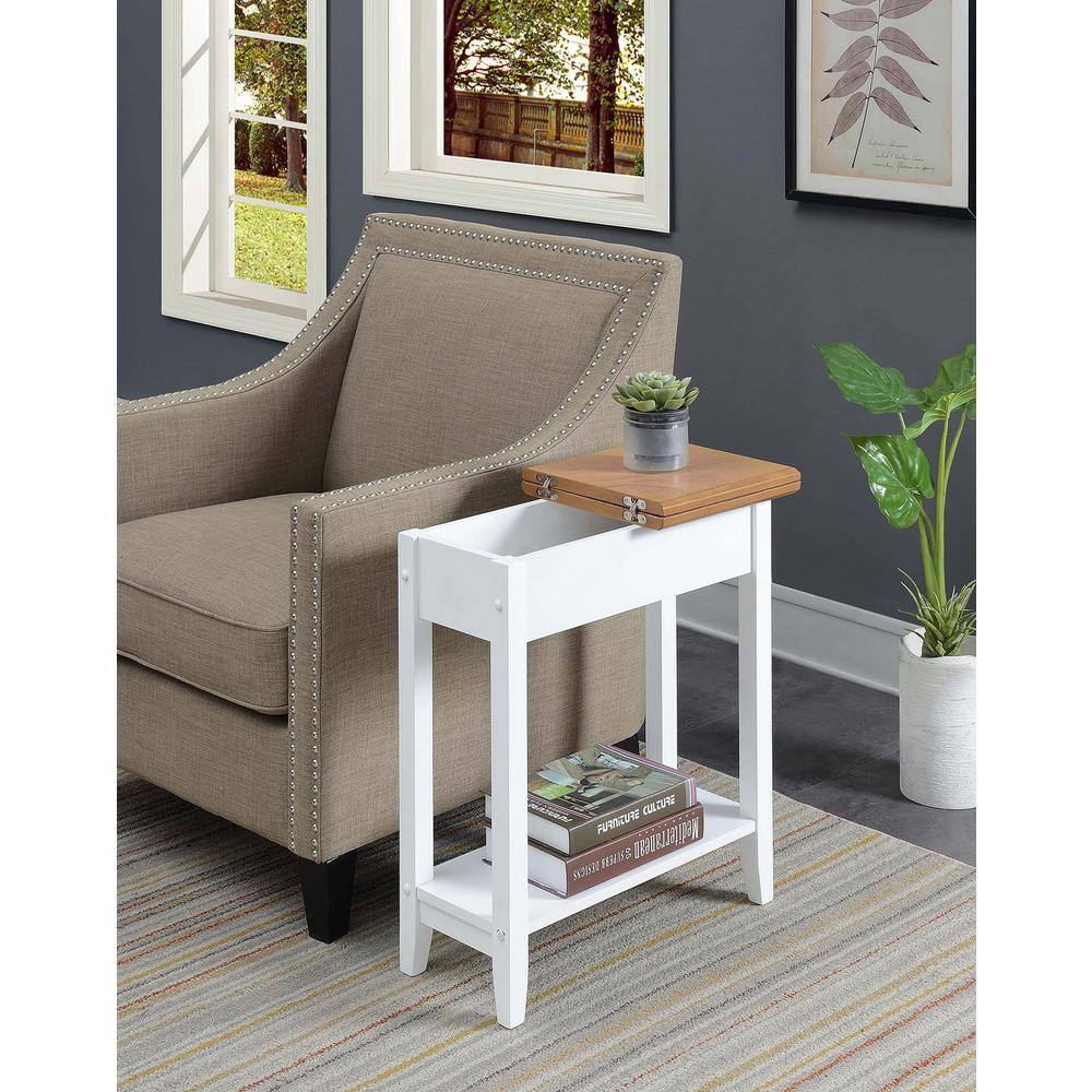 White and Driftwood Flip Top End Table with Storage