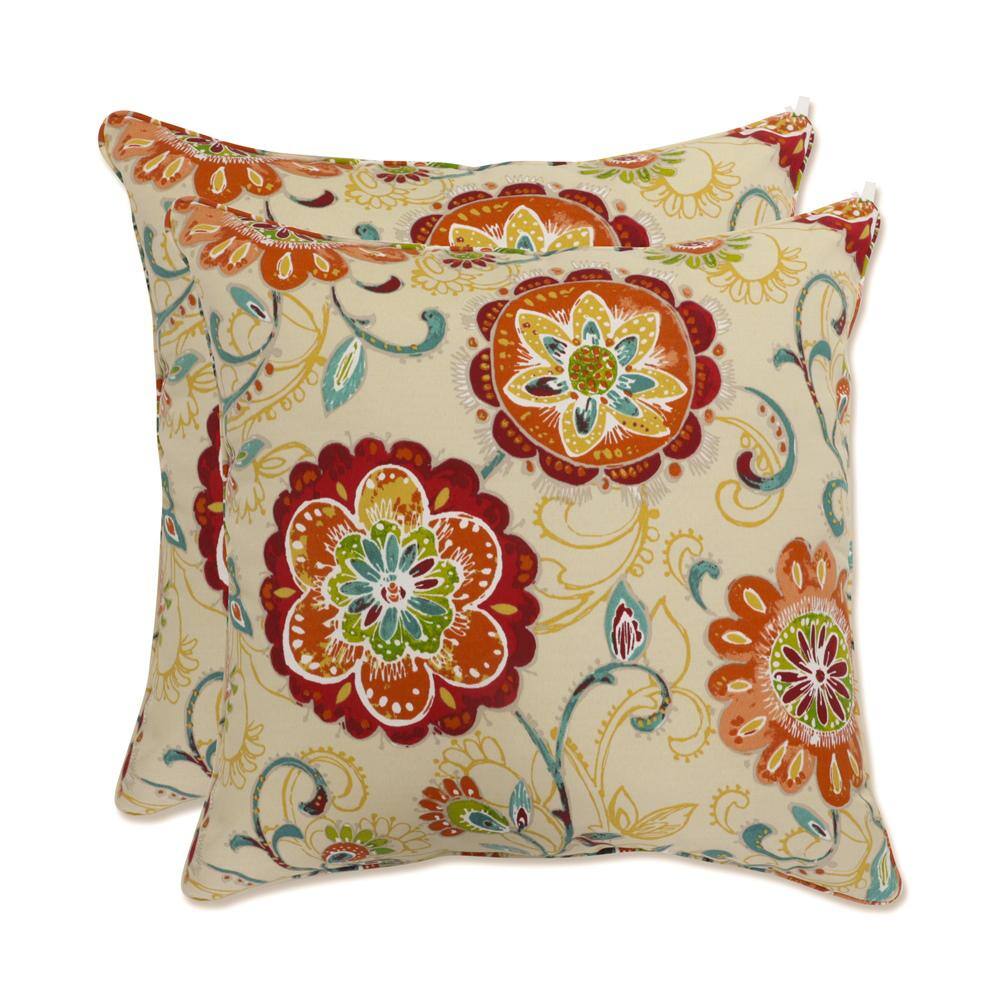 Fanfare Sonoma Floral Beige and Red Outdoor Throw Pillows, Set of 2