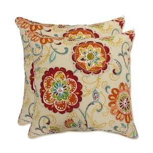 Floral Multicolored Square Outdoor Square Throw Pillow 2-Pack