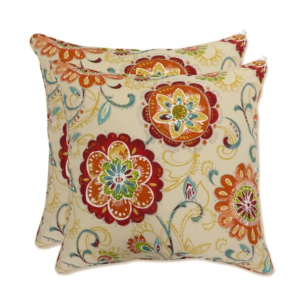 Pillow Perfect Floral Multicolored Square Outdoor Square Throw Pillow 2-Pack