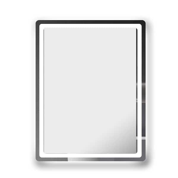Silver 24 in. W x 32 in. H LED Rectangle Metal Framed Wall Mirror