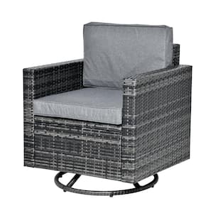 Rattan Wicker Outdoor Rocking Chair with 360° Swivel Design, Lounge Armchair with Grey Soft Thick Cushions
