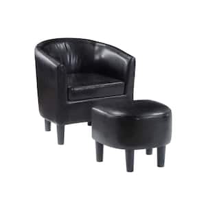 Take a Seat Churchill Black Faux Leather Accent Chair with Ottoman