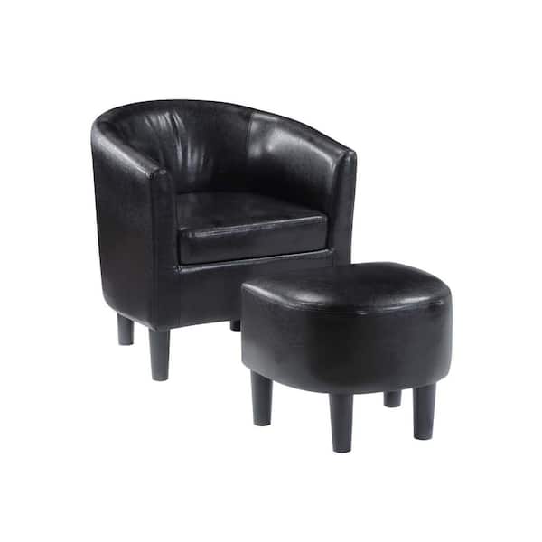 Convenience Concepts Take a Seat Churchill Black Faux Leather Accent Chair with Ottoman