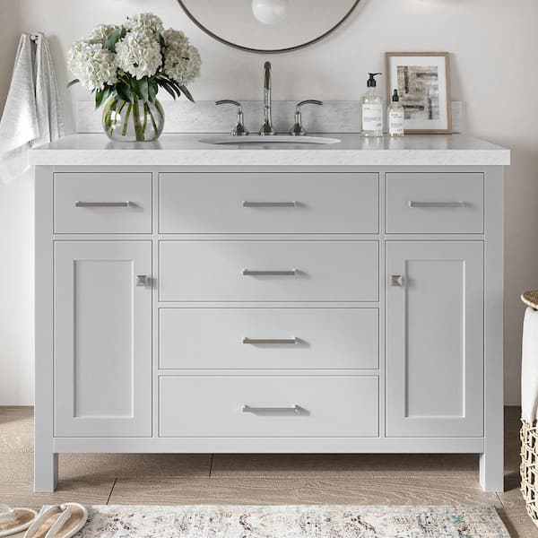 ARIEL Bristol 49 in. W x 22 in. D x 36 in. H Freestanding Bath Vanity in Grey with White Marble Top