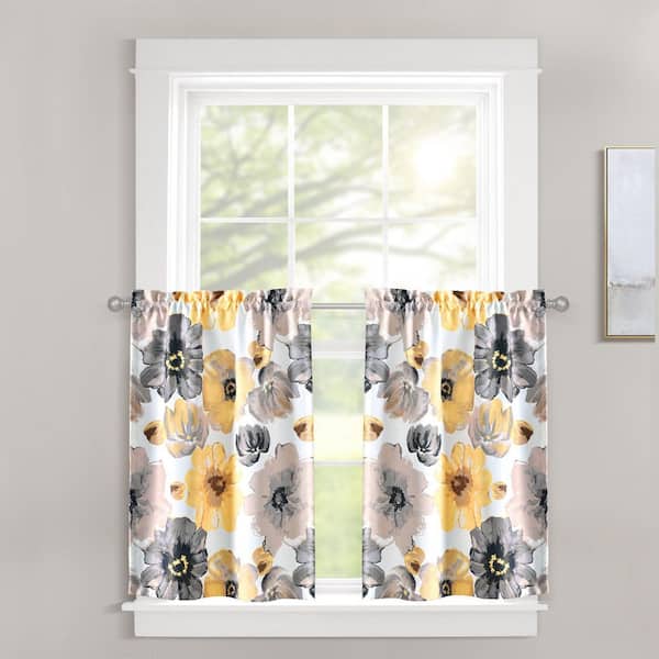 HOMEBOUTIQUE Leah Light Filtering Kitchen Tiers Yellow/Gray 58X36+1.5 Set (Each 29X36+1.5)