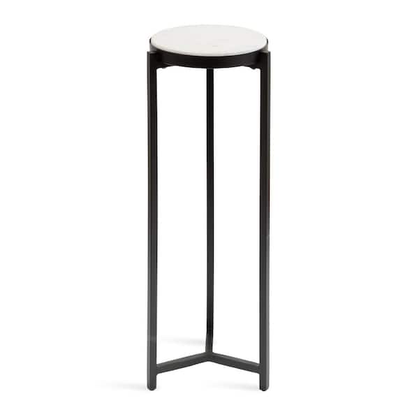 Kate and Laurel Aguilar 9.00 in. Black Round Marble End Table