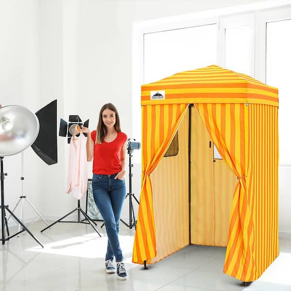 4 ft. x 4 ft. Pop Up Privacy Tent Foldable Outdoor Portable Dressing Changing Room Shelter, Yellow/Orange