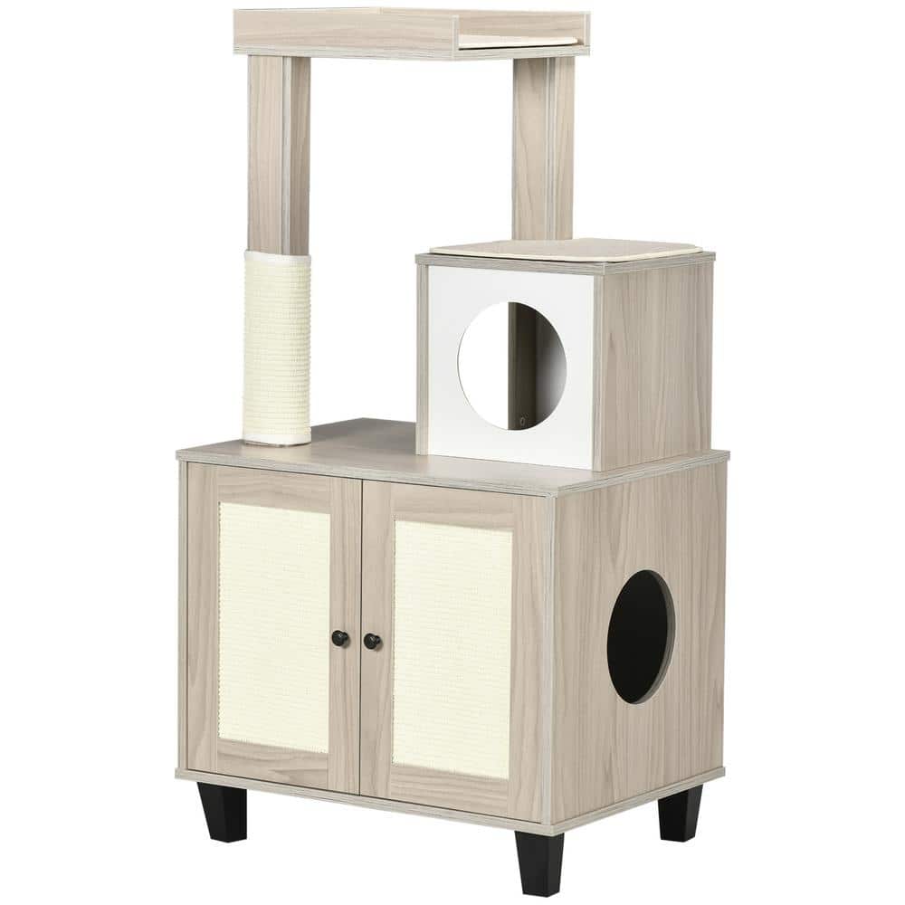 PawHut Cat Litter Box Enclosure with Condo, Modern Cat Tree with
