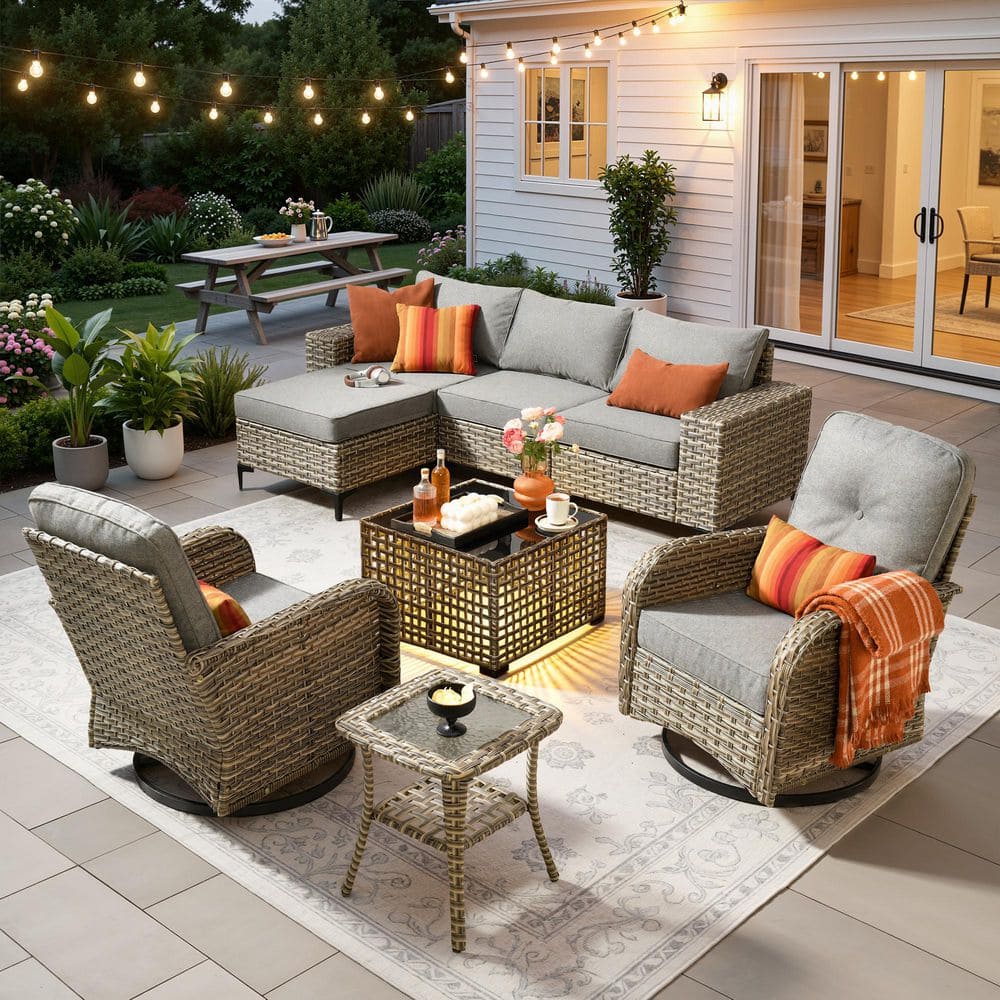 Vineny Gray 8-Piece Wicker Patio Conversation Set with Black Cushions and Solar-Powered LED Lighted Coffee Table price history on PriceWatchPro