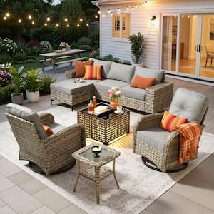 OVIOS Vineny Gray 8-Piece Wicker Patio Conversation Set with Black