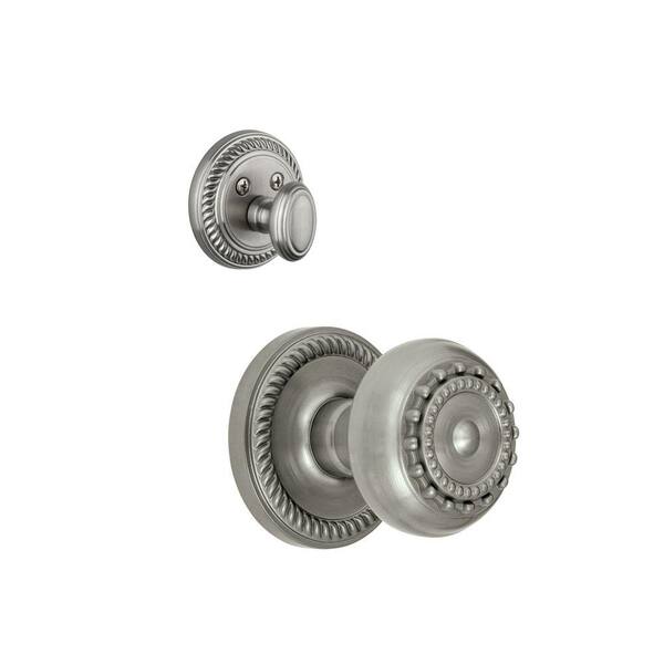 Grandeur Newport Single Cylinder Satin Nickel Combo Pack Keyed Differently with Parthenon Knob and Matching Deadbolt