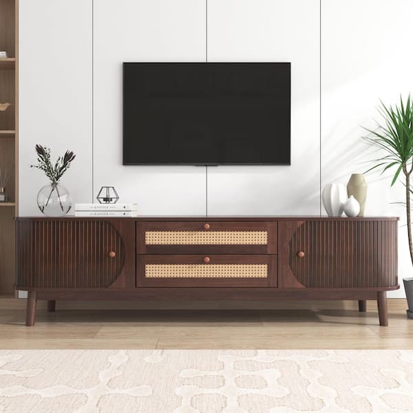 Warner 66.93 in. Natural Wood & Brown TV Stand Fits TVs up to 75 in. with Drawers