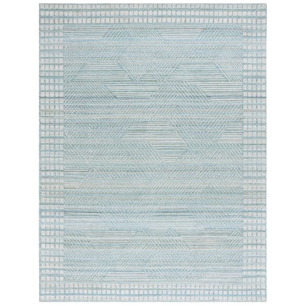 Marquee 8 ft. x 10 ft. Turquoise/Gray Chevron Border Area Rug