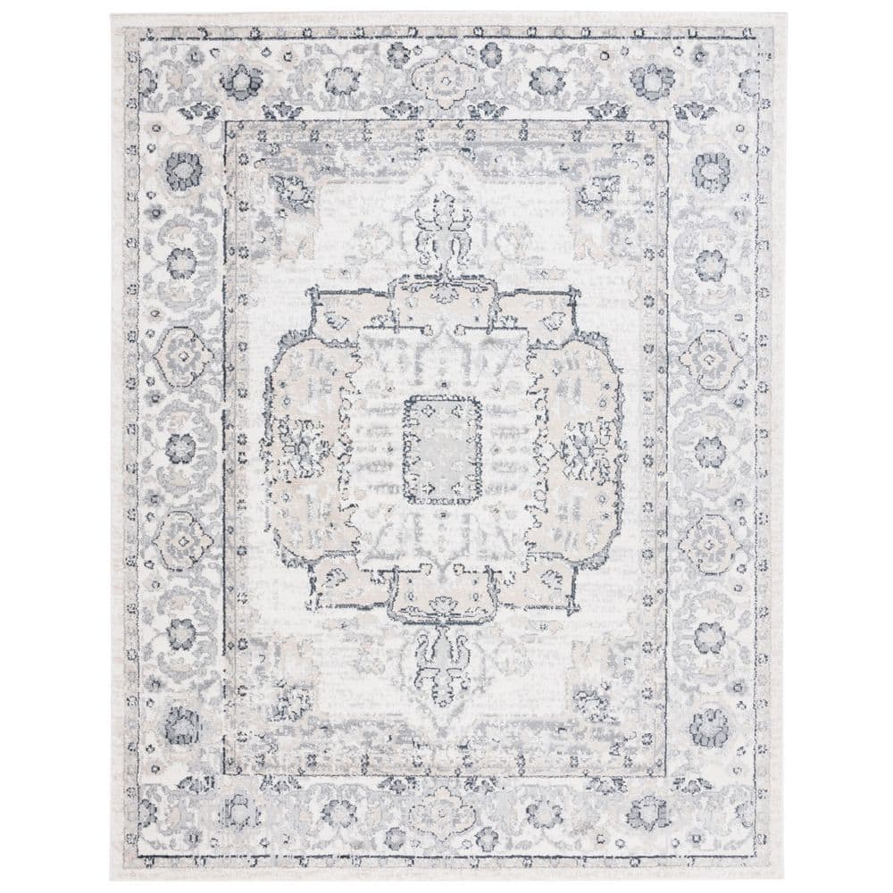 SAFAVIEH Layla 8 ft. x 10 ft. Ivory Gray/Charcoal Border Ornate Area ...