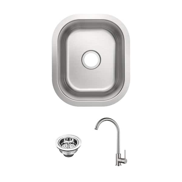 PELHAM & WHITE 15 in. Belmar 18-Gauge Stainless Steel Undermount Single Bowl Bar Sink with Gooseneck Faucet and Strainer Drain