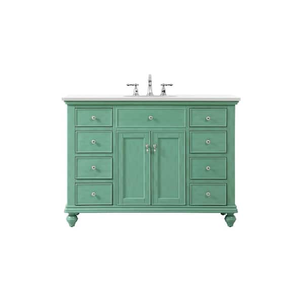 Unbranded Simply Living 48 in. W x 21 in. D x 35 in. H Bath Vanity in Vintage Mint with Ivory White Engineered Marble