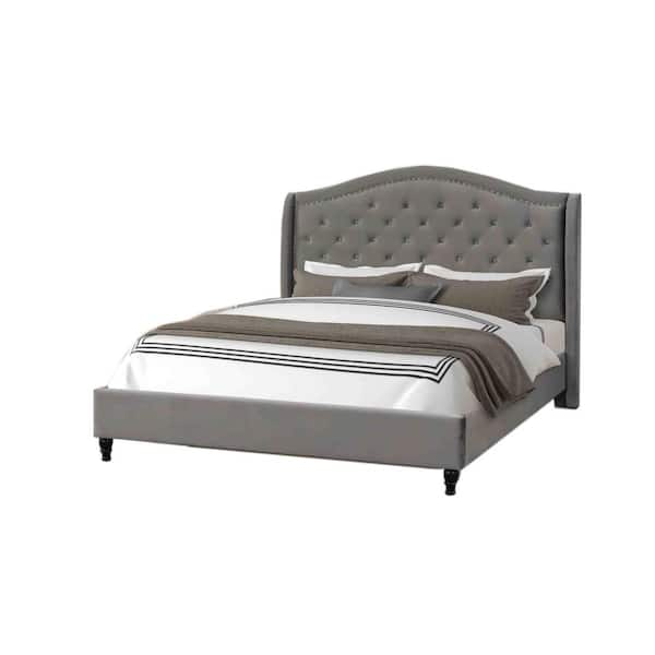 Best Master Furniture Kaiser Grey Velvet Queen Upholstered Tufted