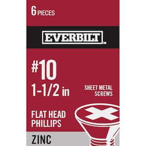 #10 x 1-1/2 in. Phillips Flat Head Zinc Plated Sheet Metal Screw (6-Pack)