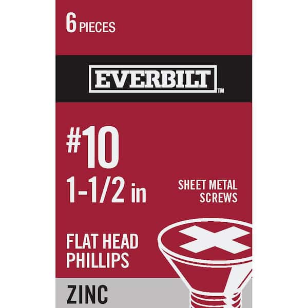 Everbilt #10 x 1-1/2 in. Zinc Plated Phillips Flat Head Sheet Metal Screw (6-Pack)