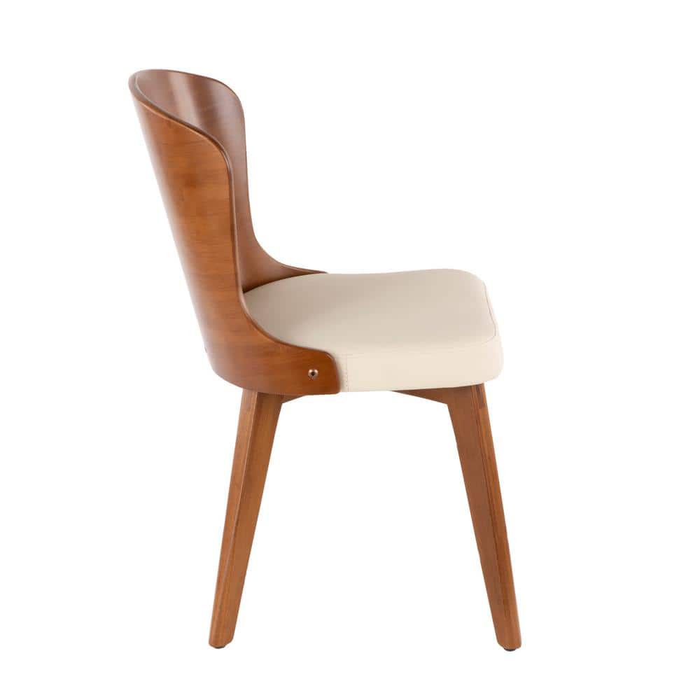 Walnut and Cream Faux Leather High Side Chair with Mid-Century Charm