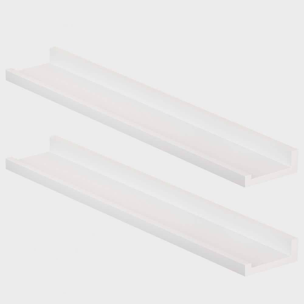 59 in. W x 3.9 in. D White Floating Decorative Wall Shelf (Set of 2)