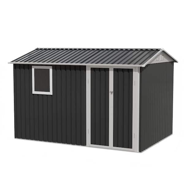 10 ft. W x 7 ft. D Metal Outdoor Storage Shed with Double Pitched Roof Lockable Door Window(70 sq. ft. ) in Gray