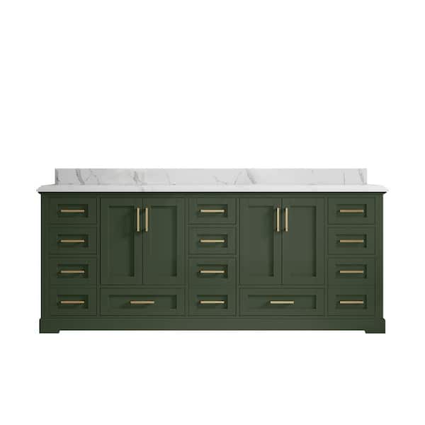 Willow Collections Boston 84 in. W x 22 in. D x 36 in. H Double Sink Bath Vanity in Pewter Green with 1.5 in. Calacatta Laza Quartz Top