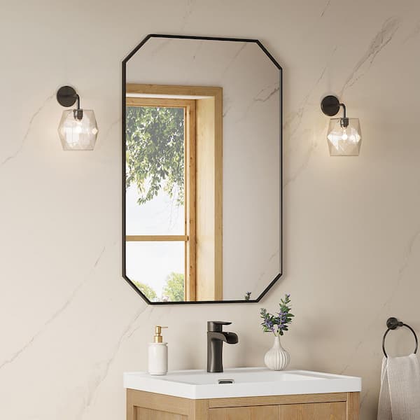 Allure 24 in.W x 36 in.H Octagon Aluminum Framed Wall Mounted Bathroom Vanity Mirror in Matte Black