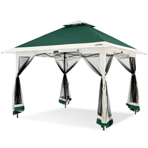 12 ft. x 12 ft. Green Instant Pop Up Gazebo Canopy Tent with Full Netting for Family Parties and Outdoor Activities
