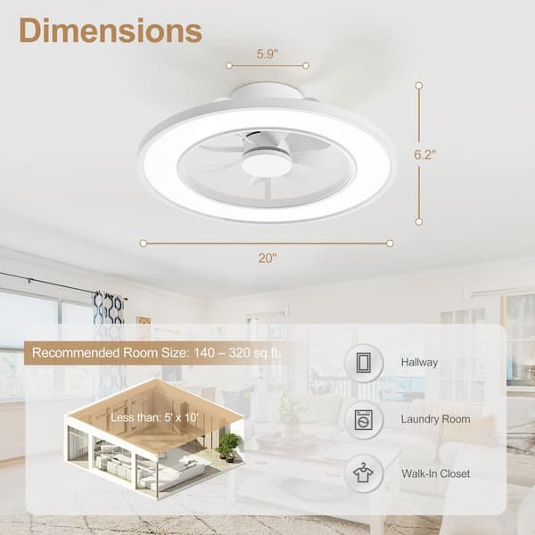 Breezary 20 in. Indoor White Low Profile Fandelier Flush Ceiling
