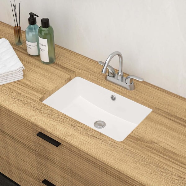 18 in. Undermount Rectangular Bathroom Sink with Overflow in White Ceramic, 18 in. x 12 in. White Ceramic Bathroom Sink