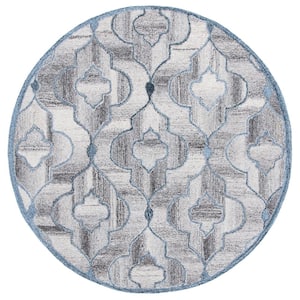 Abstract Blue/Brown 6 ft. x 6 ft. Geometric Trellis Round Area Rug