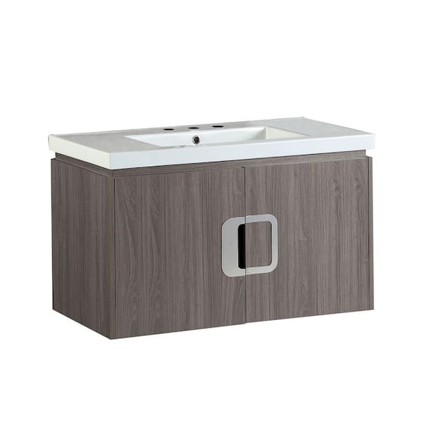 Bellaterra Home Torrey 36 in. W x 19 in. D x 22 in. H Single Vanity in Gray Brown Oak with Ceramic Vanity Top in White with White Basin