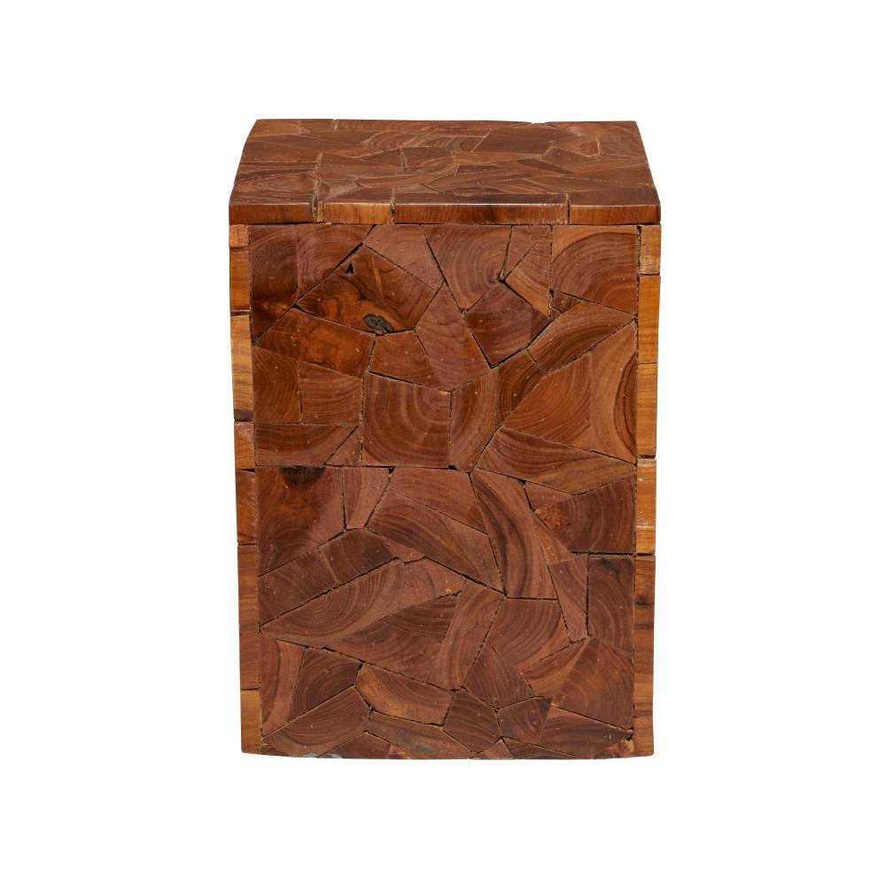 Handmade Teak Wood Mosaic Accent Table 12" Square in Brown