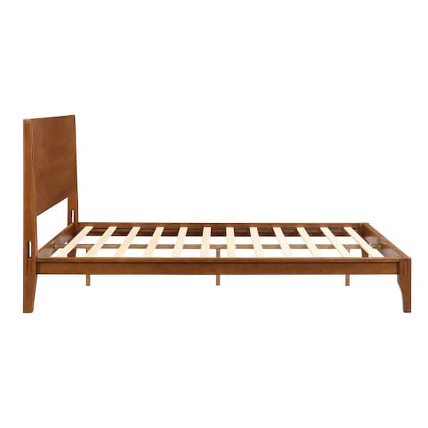 Brown 100% Bamboo Wood Frame Queen Size Platform Bed with Wood Slat Support, Easy Tool-Free Assembly