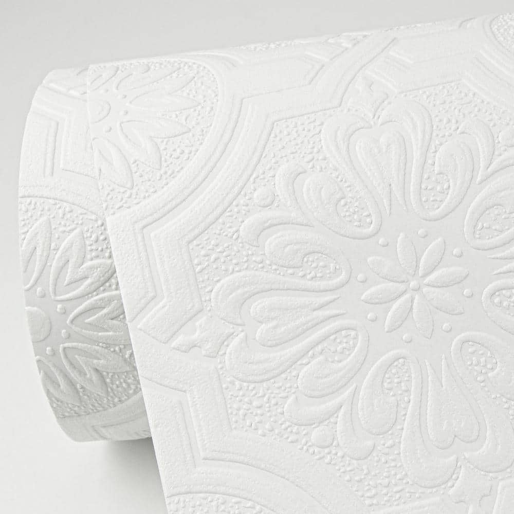 Victorian White Embossed Paintable Tin Ceiling Wallpaper