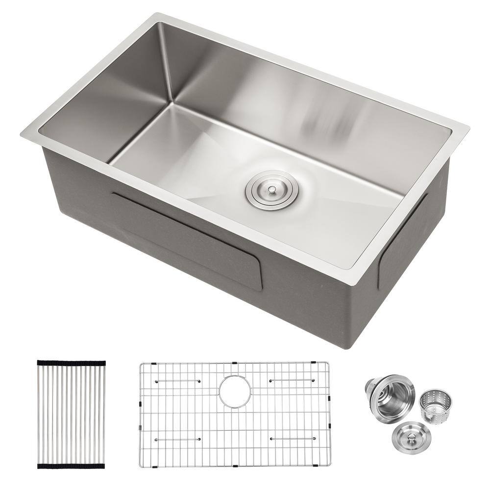 Xzkai 33 In. Undermount Single Bowls Stainless Steel Kitchen Sink With 