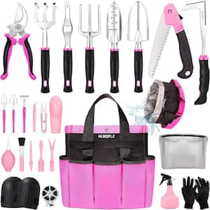 24-Pieces Heavy Duty Garden Tool Set with Detachable Storage Bag, Succulent Tool Set, Weeder in Pink