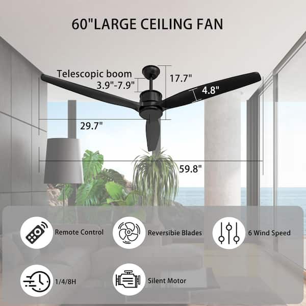 FUFU&GAGA Indoor/Outdoor Use 60 in. Black 3 Wooden Blade Propeller