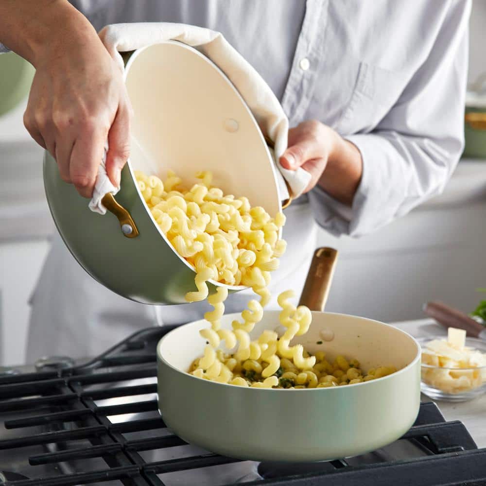 Sage Green 10-Piece Ceramic Nonstick Cookware Set with Gold Handles