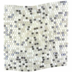 Galaxy Iridescent White Wavy Square Mosaic 3 in. x 3 in. Glass Decorative Tile Sample