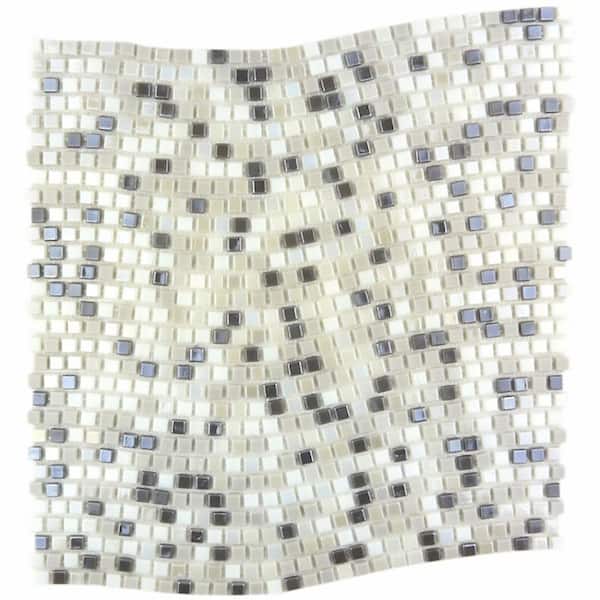 ABOLOS Galaxy Iridescent White Wavy Square Mosaic 3 in. x 3 in. Glass Decorative Tile Sample