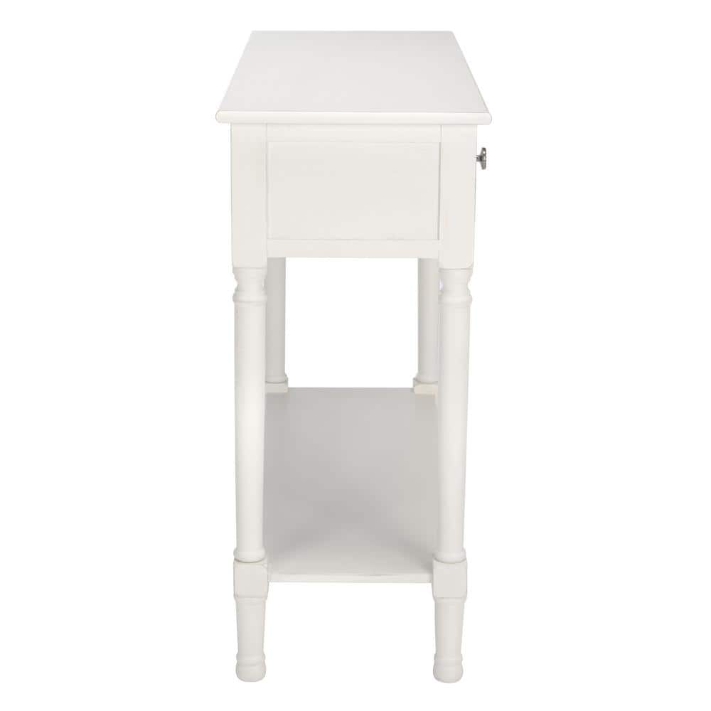 Distressed White Carved Wood Hallway Table with Storage