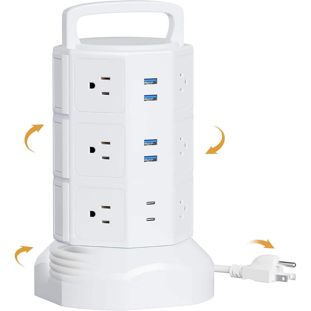 Power Strip Tower Surge Protector 6.5 ft. Extension Cord 12 Outlets 6 USB Cord with Multiple Outlet in White price history on PriceWatchPro
