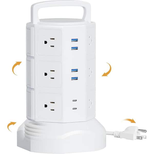 Yichuhaoxi Power Strip Tower Surge Protector 6.5 ft. Extension Cord 12 Outlets 6 USB Cord with Multiple Outlet in White