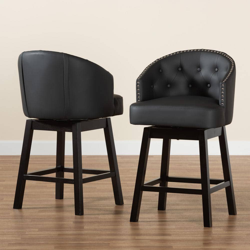 Espresso Brown and Black Faux Leather Swivel Counter Stool Set