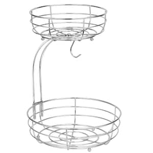 1-Piece 2-Tier Metal Fruit Basket Bowl with Banana Hanger, Chrome
